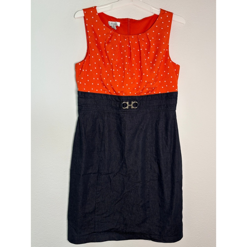 Alyx Limited Womens Polka Dot Denim Sheath Dress Orange Blue Size 12